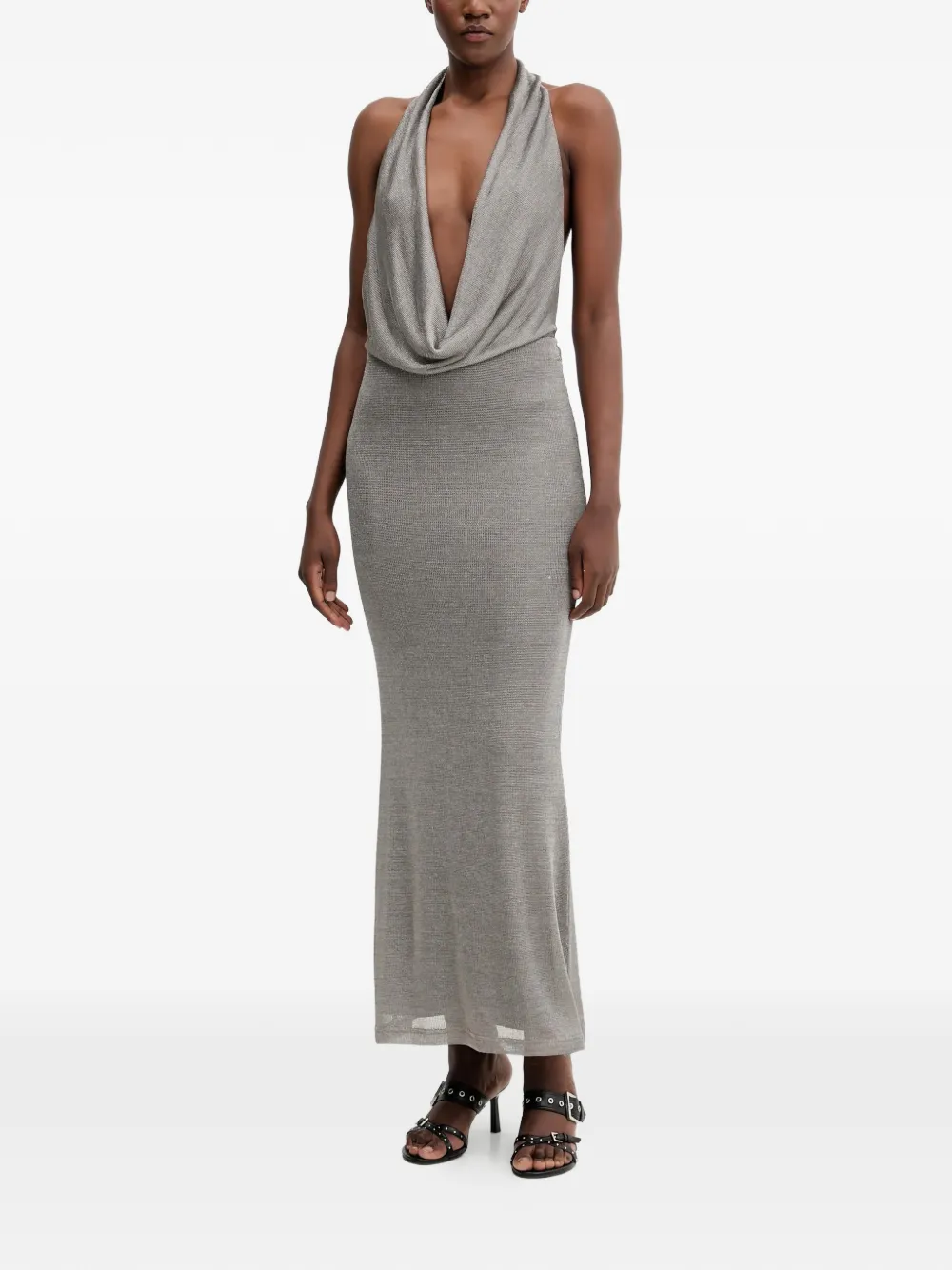 Bardot halter-neck maxi dress - Grigio