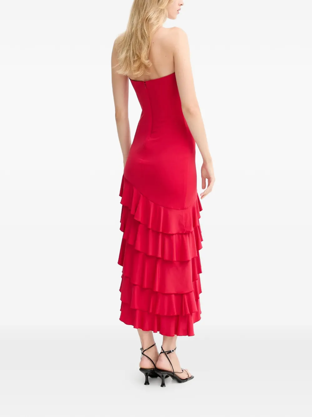  Bardot Ruffled Strapless Midi Dress - Red 