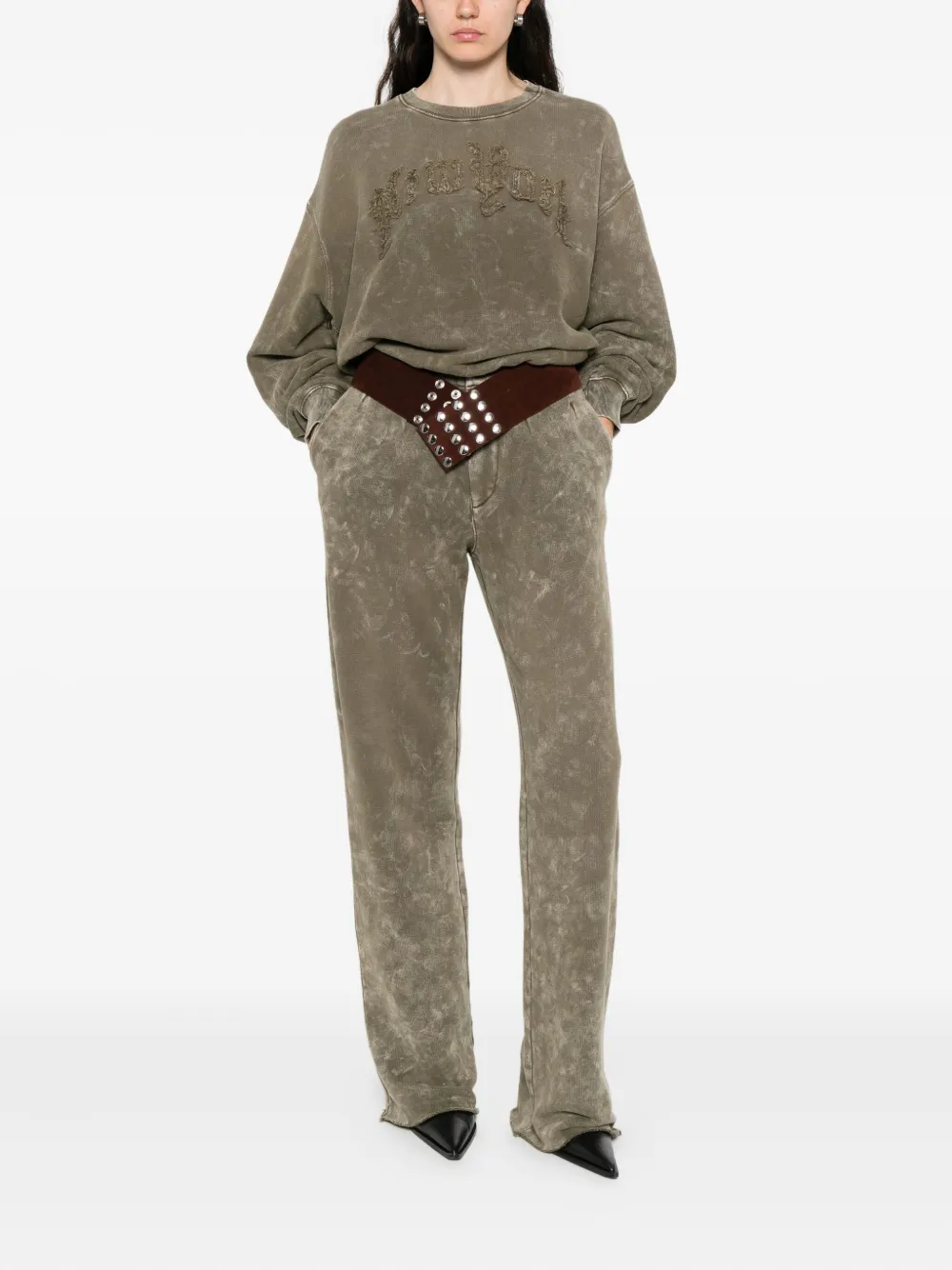 R13 acid-wash trousers - Groen