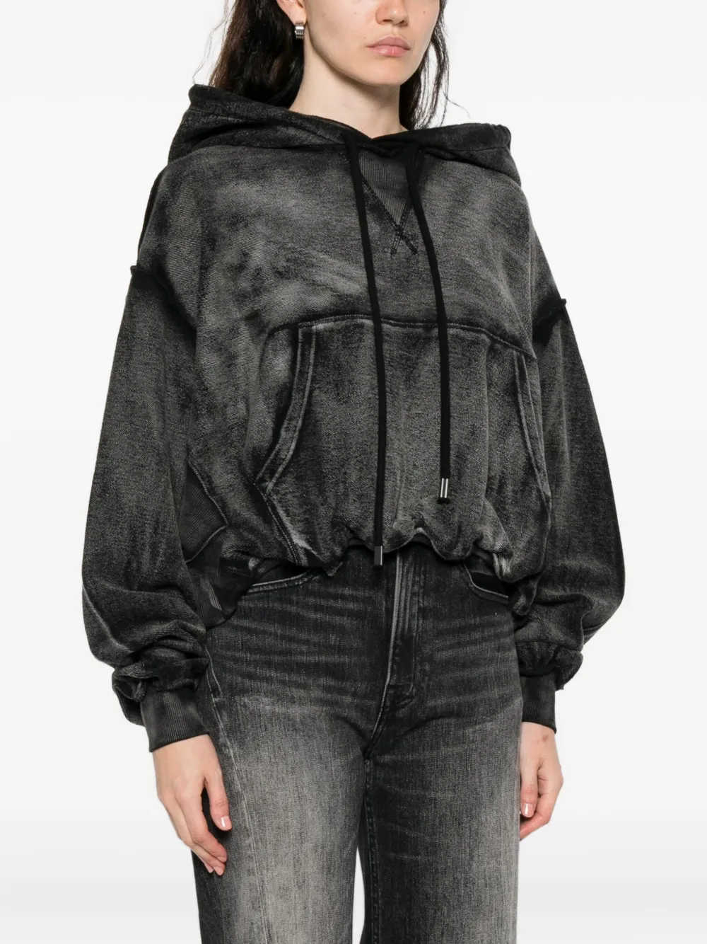 R13 Hoodie met gewassen effect Zwart