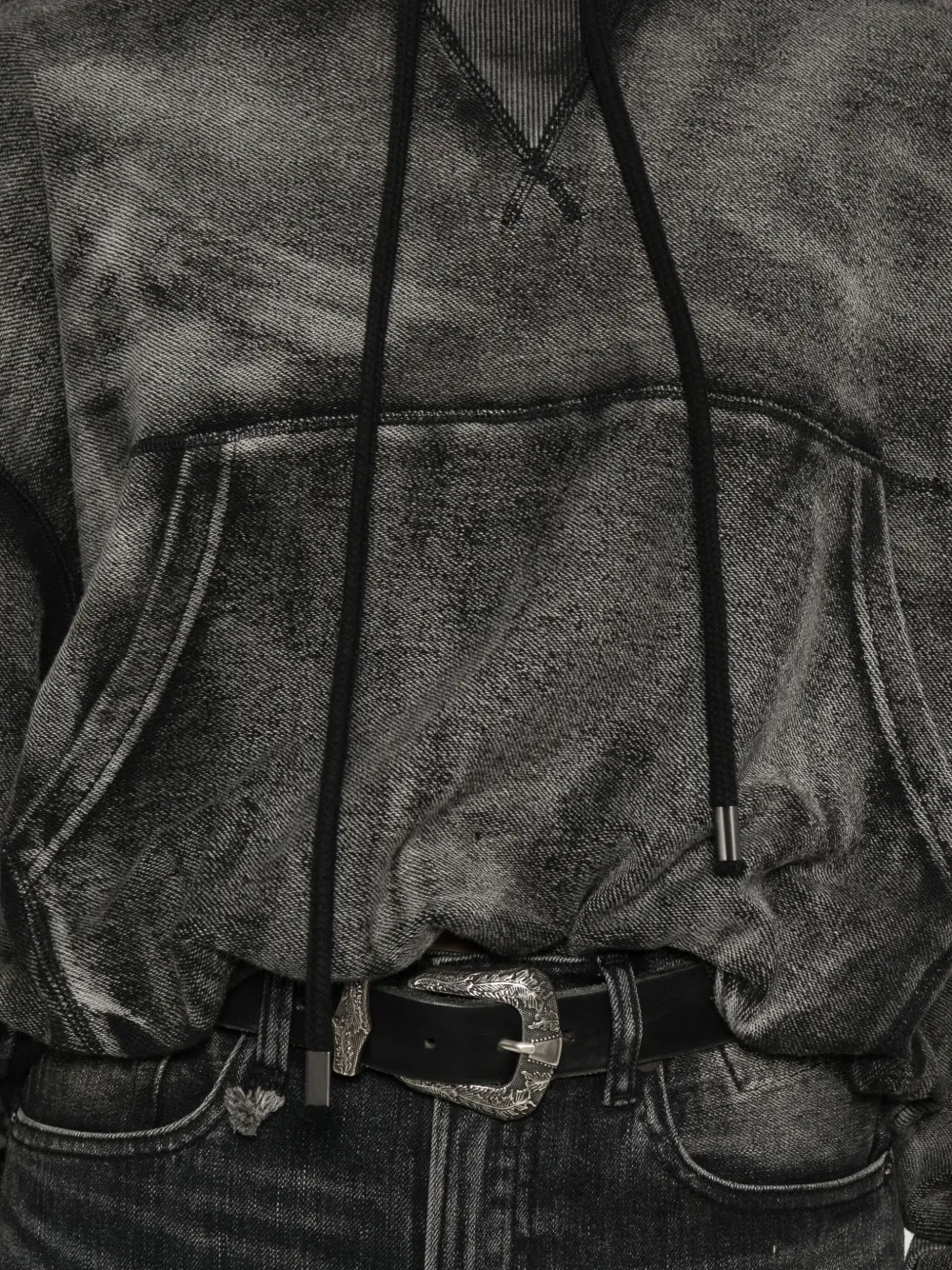 R13 Hoodie met gewassen effect Zwart