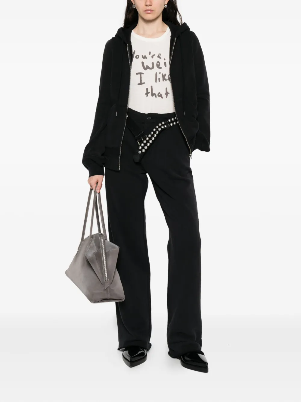 R13 pleated frayed trousers - Zwart
