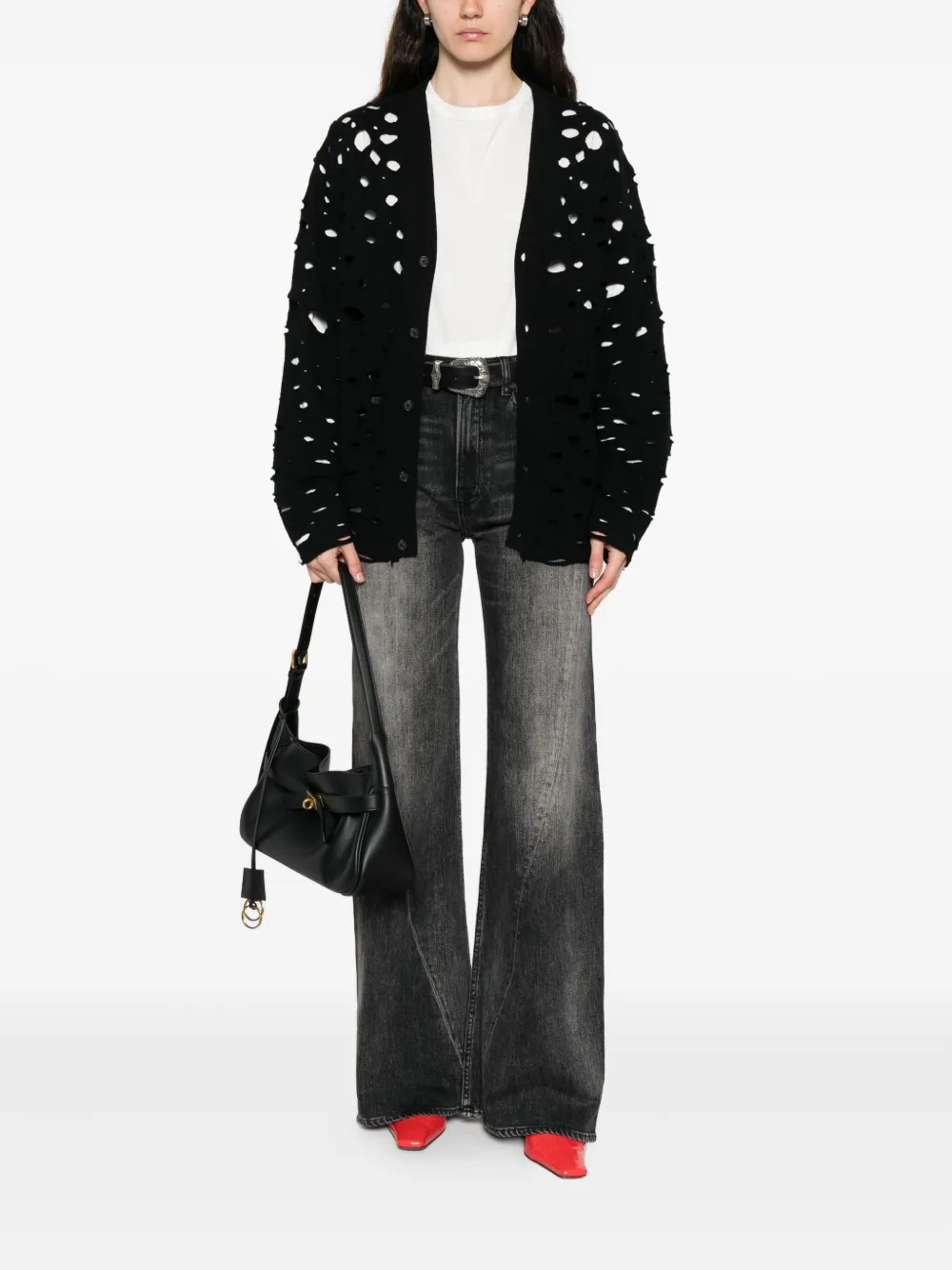 R13 Distressed Button-up Cardigan In Black