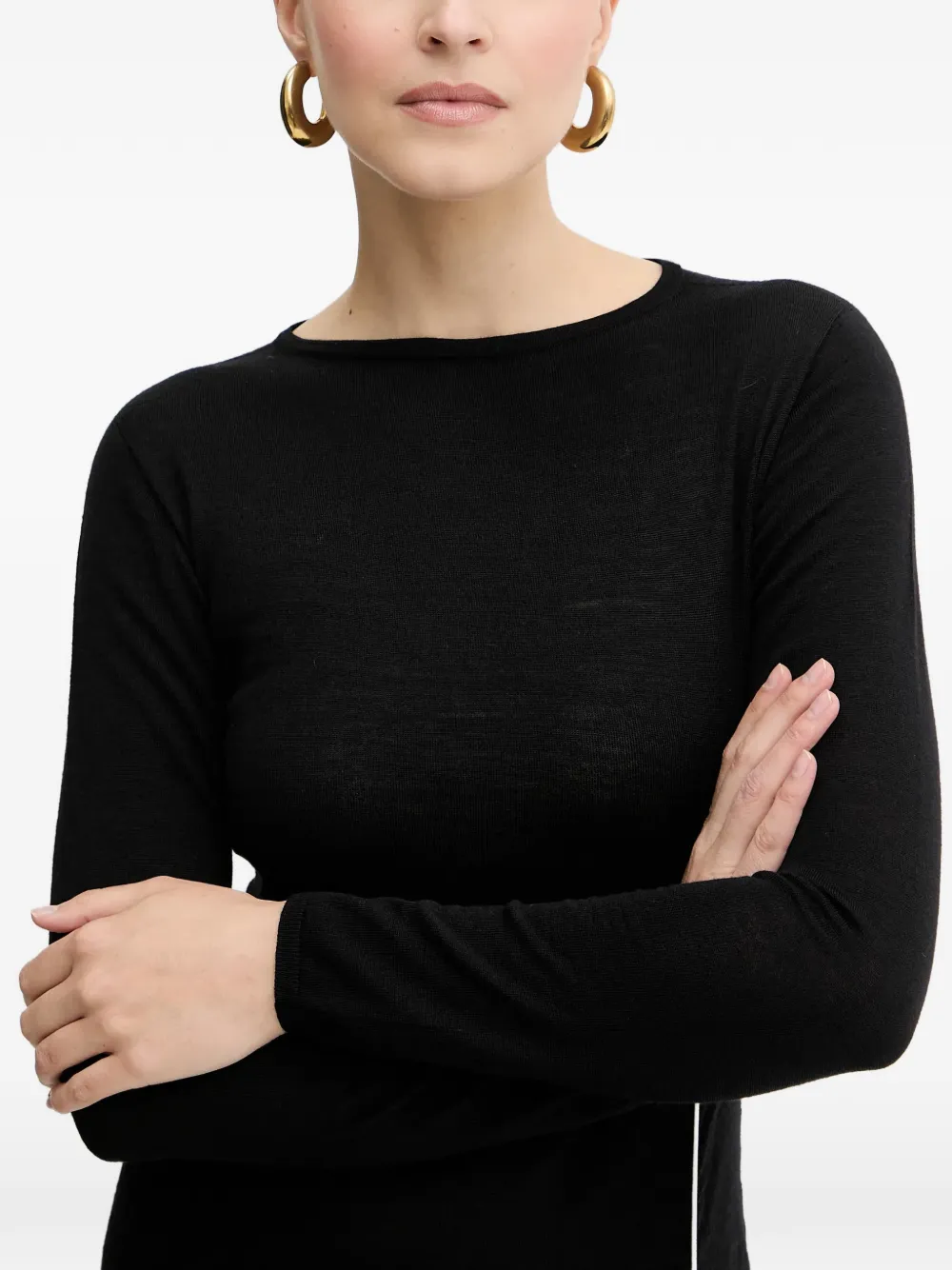 Liviana Conti Maxi-jurk met zijstreep en lange mouwen Zwart