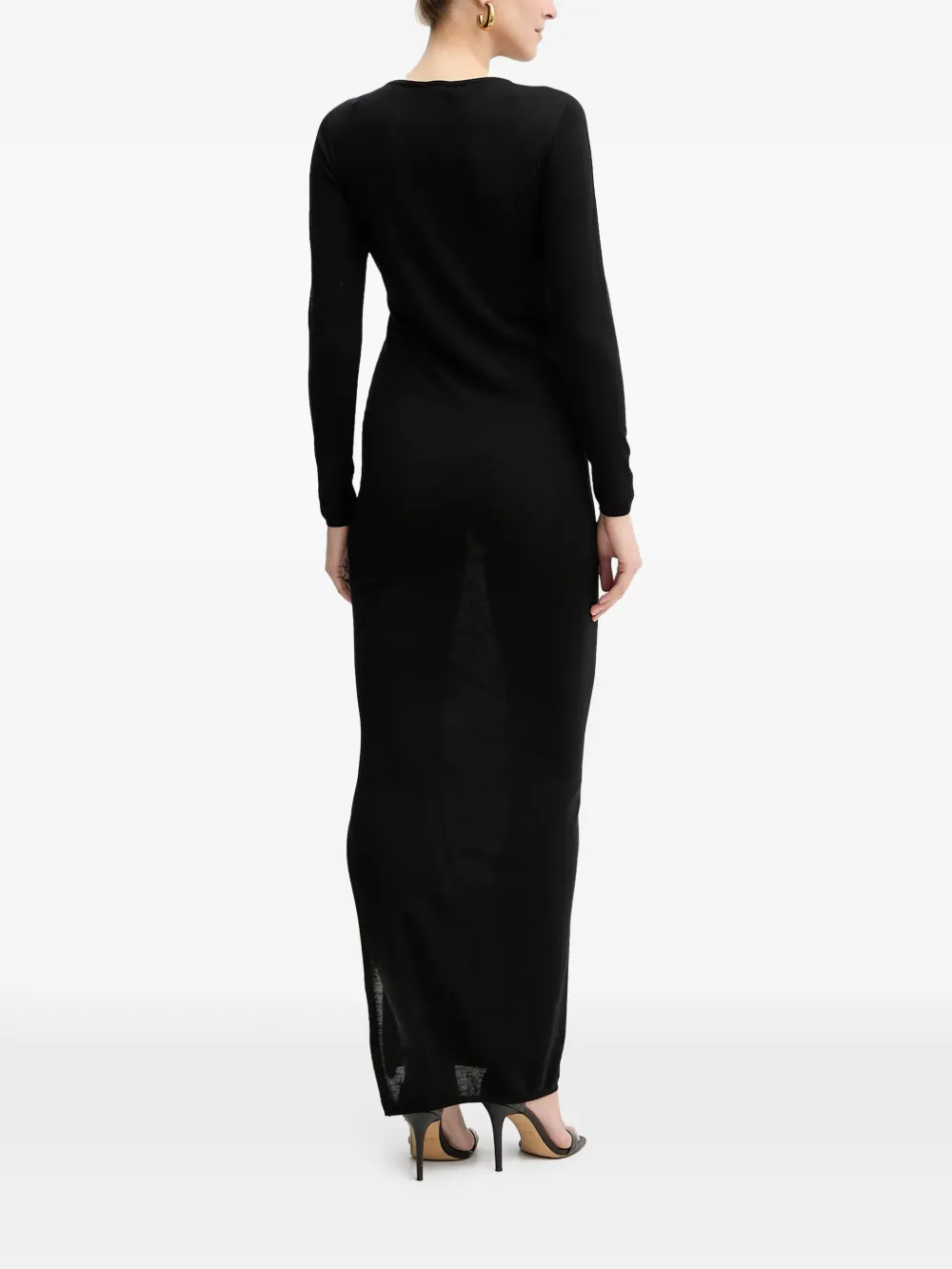 Liviana Conti Maxi-jurk met zijstreep en lange mouwen Zwart
