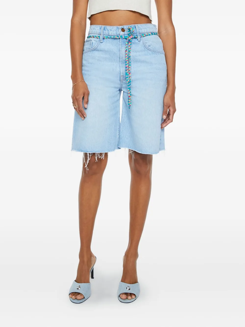 Mother Frayed-hem Denim Shorts In Blue