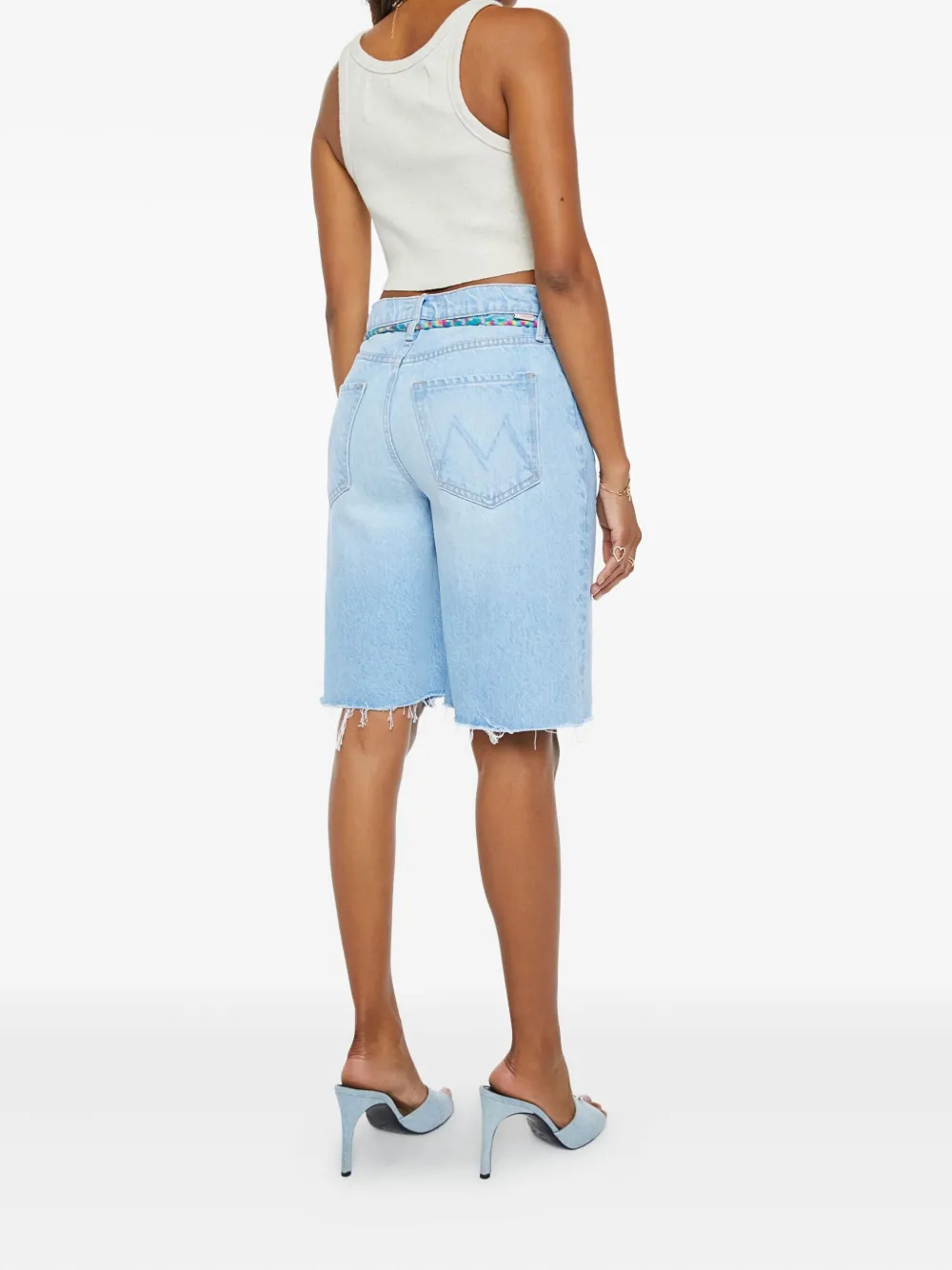 Mother Frayed-hem Denim Shorts In Blue