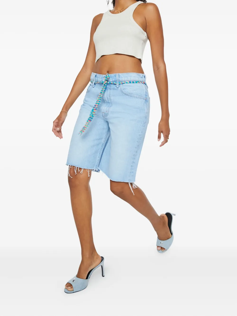 Mother Frayed-hem Denim Shorts In Blue