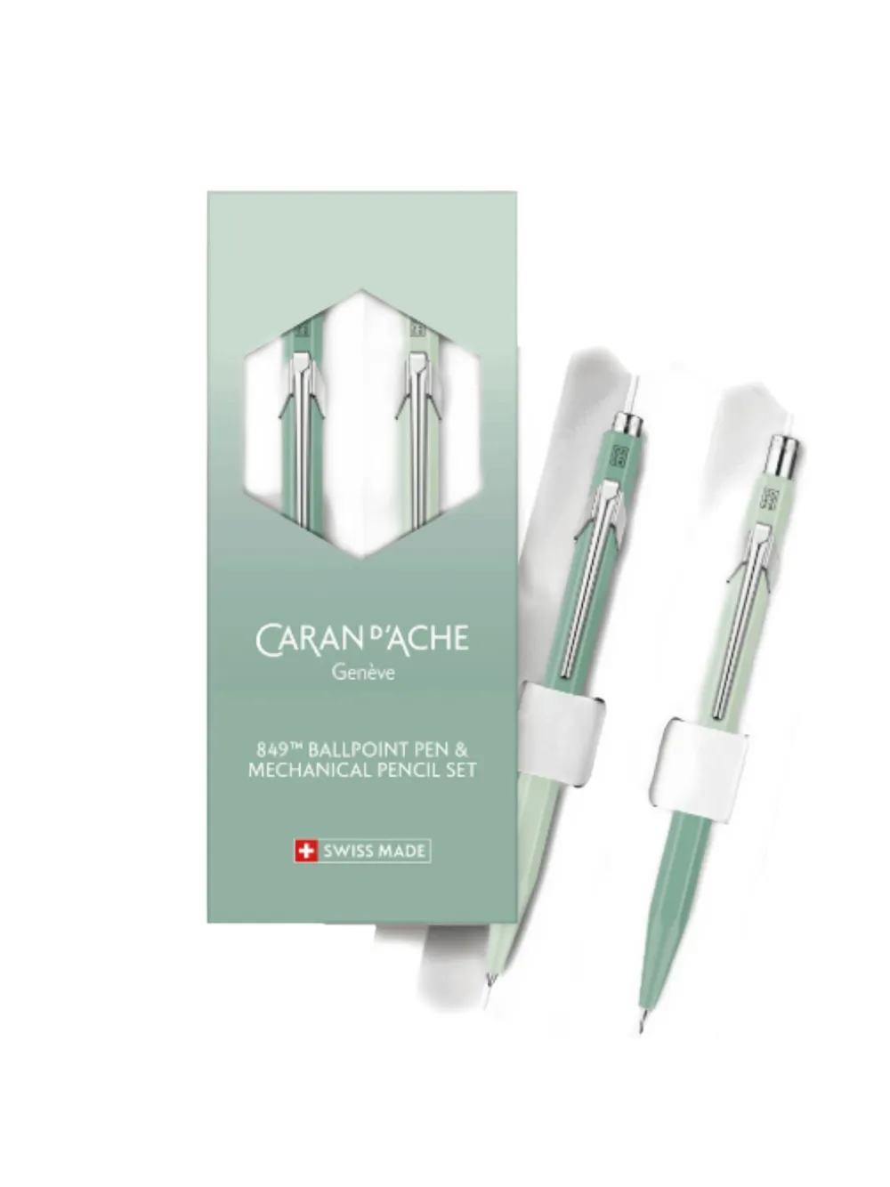 Caran D'ache 849 Ballpoint Pen And Mechanical Pencil Set In Green