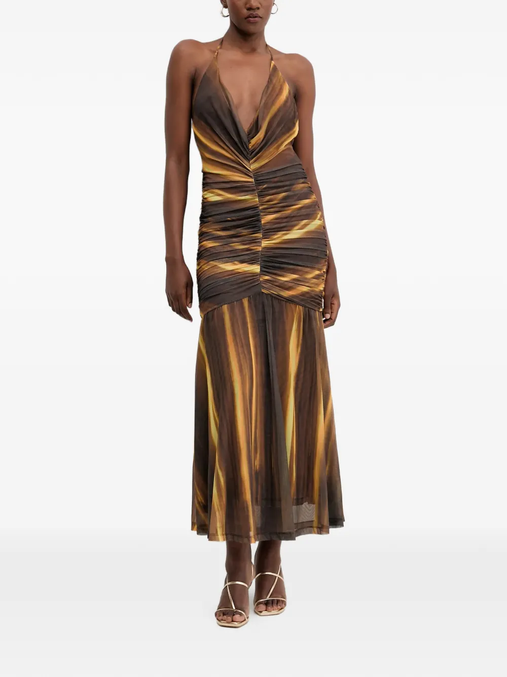 Bardot ruched halterneck dress - Marrone