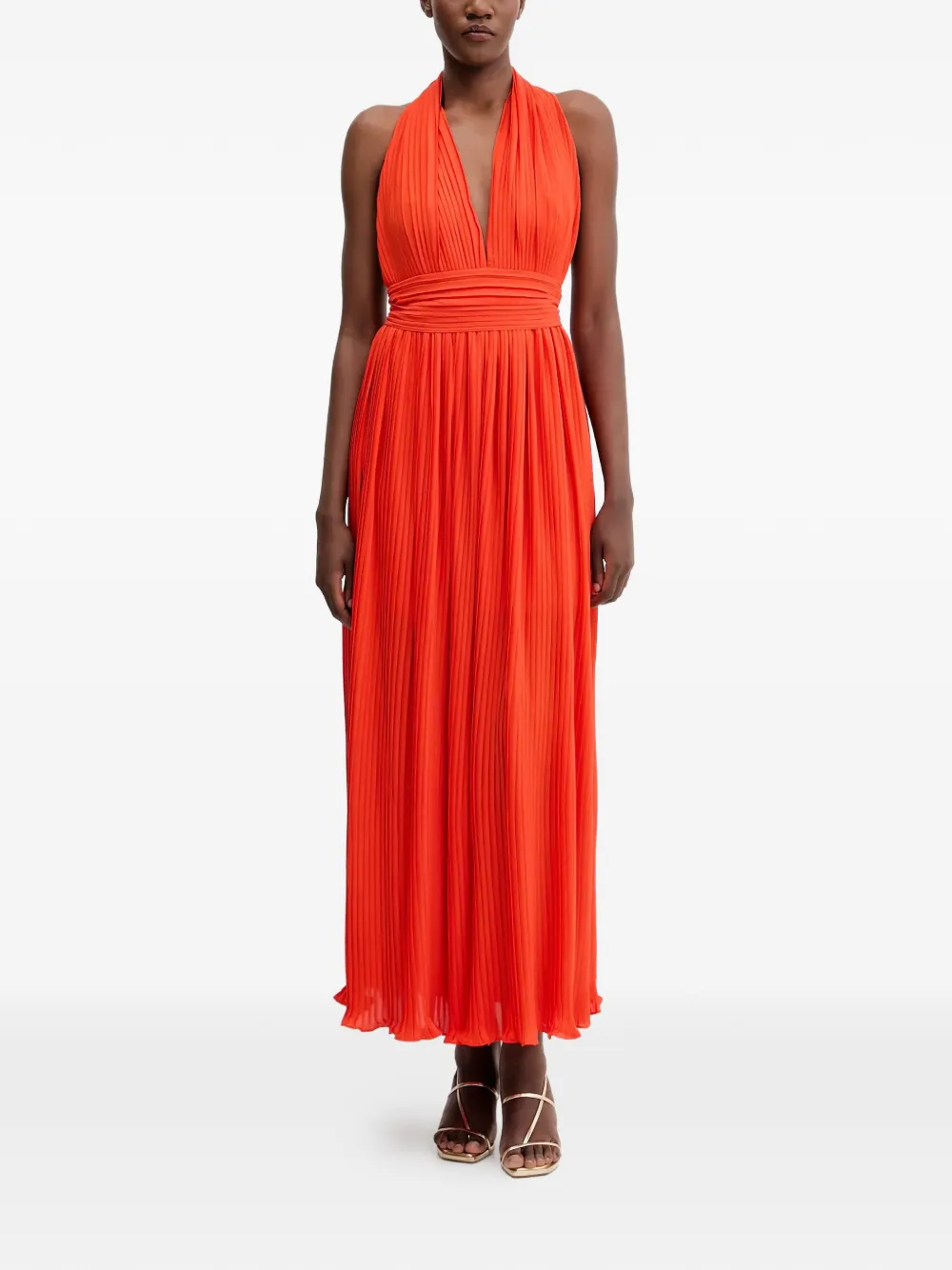 Bardot halter-neck pleated maxi dress - Arancione