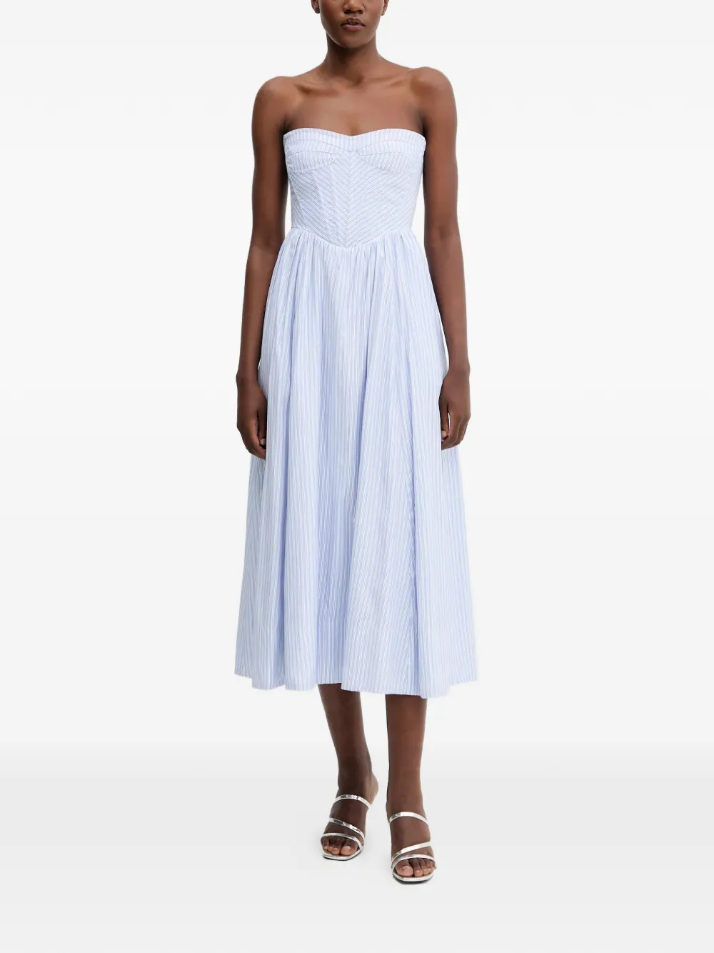 Bardot strapless striped midi dress - Blu