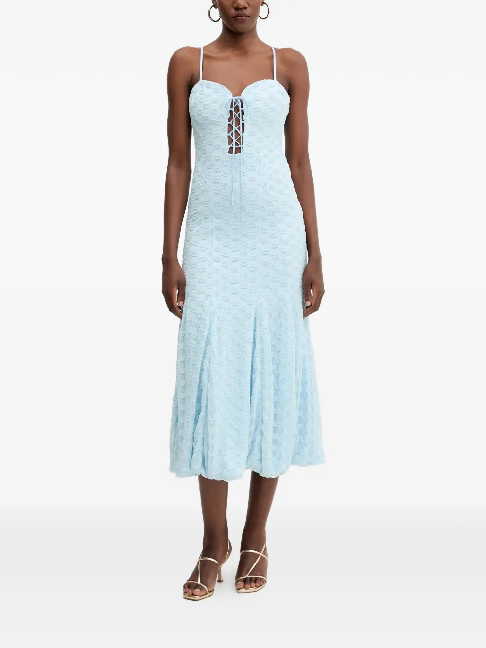 Bardot lace-up floral-pattern midi dress - Blu