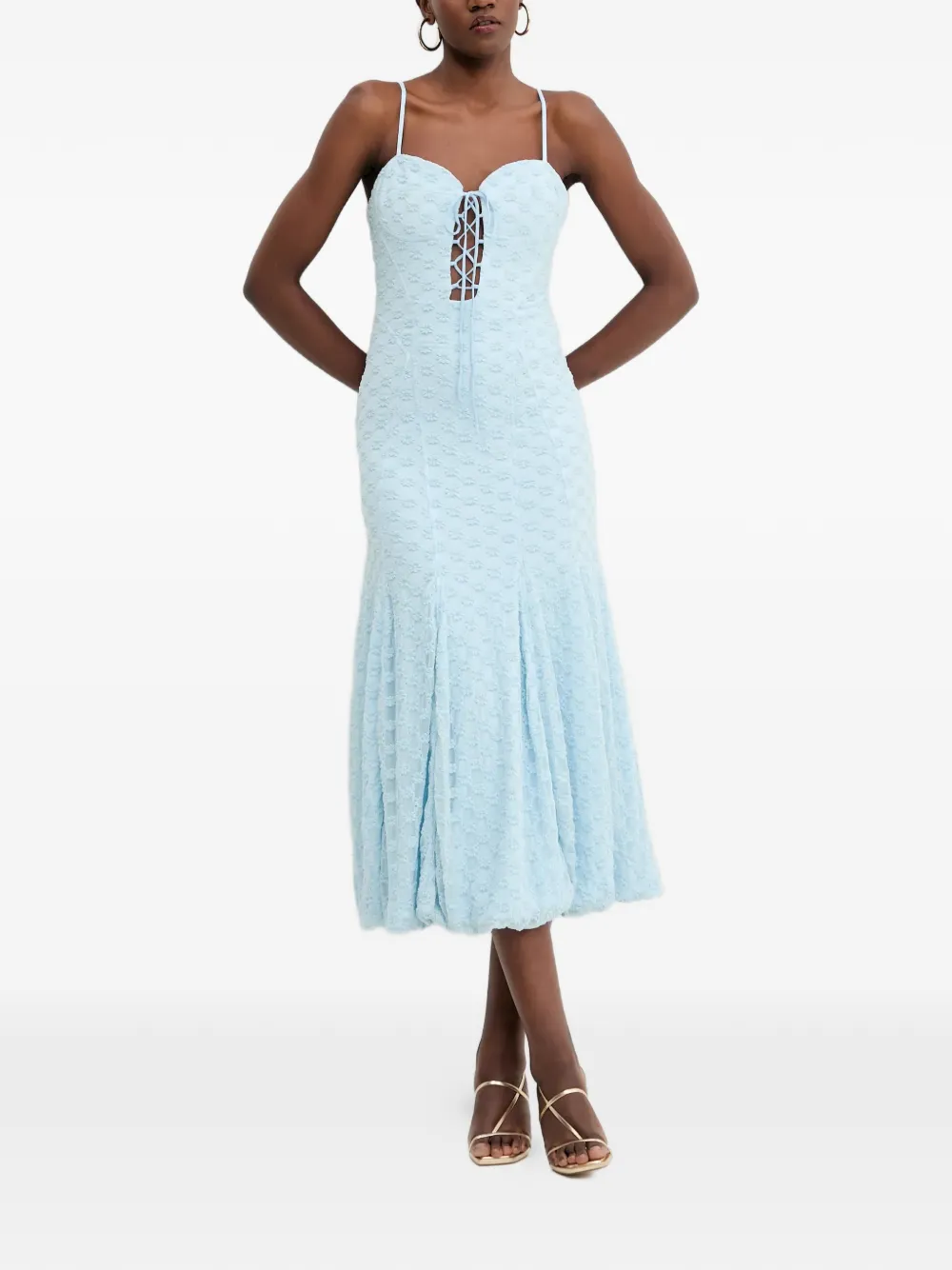 Bardot Midi-jurk met bloemenprint en veters Blauw