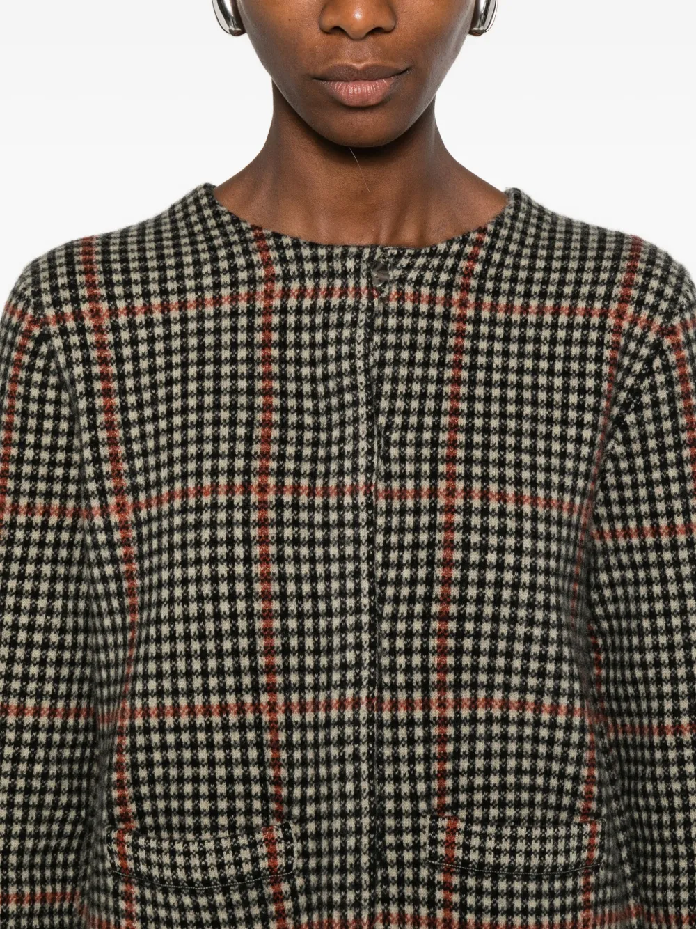 Vince Checked Wool Cardigan In Black