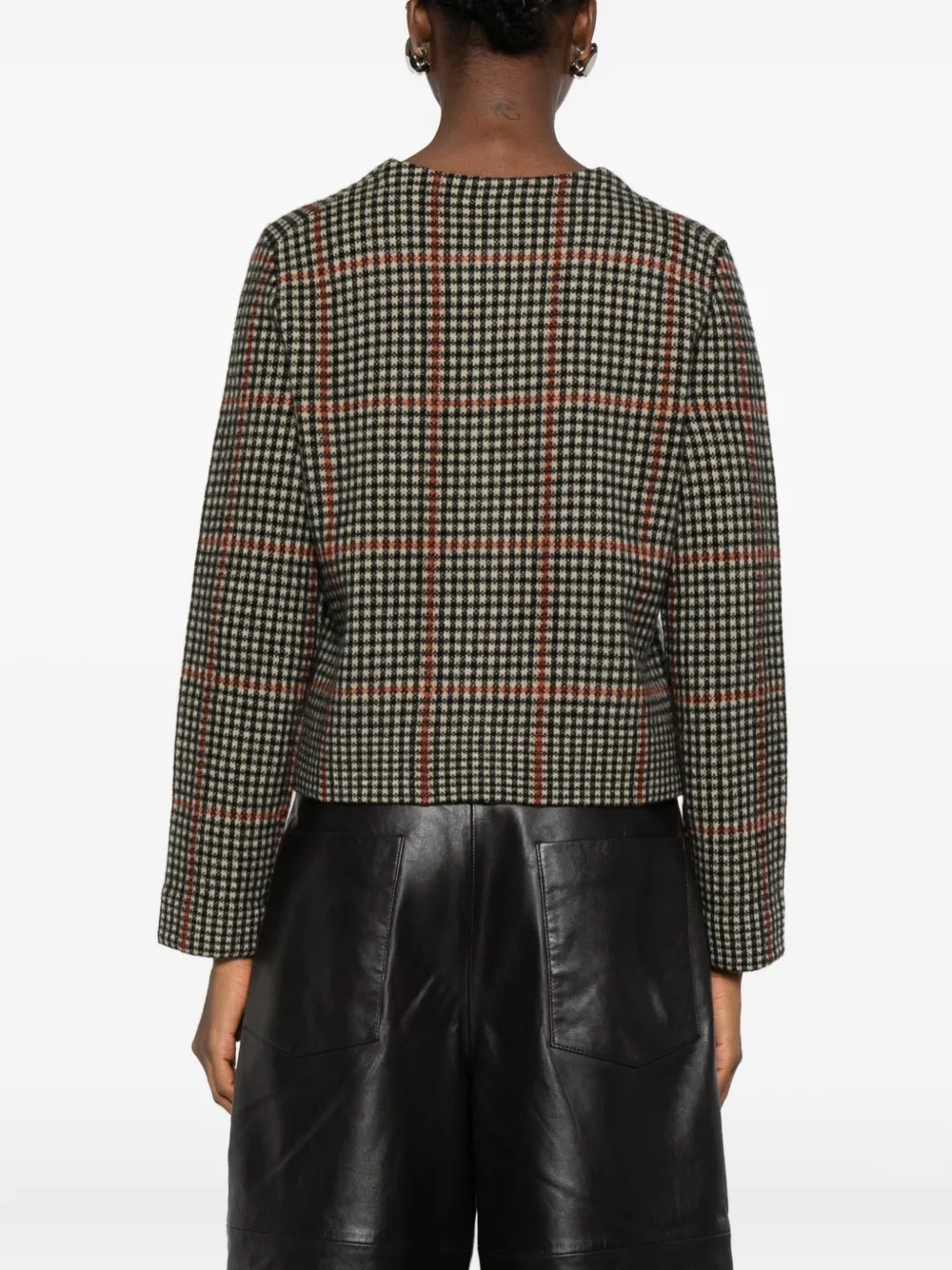 Vince Checked Wool Cardigan In Black