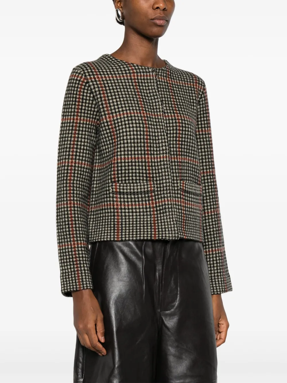 Vince Checked Wool Cardigan In Black