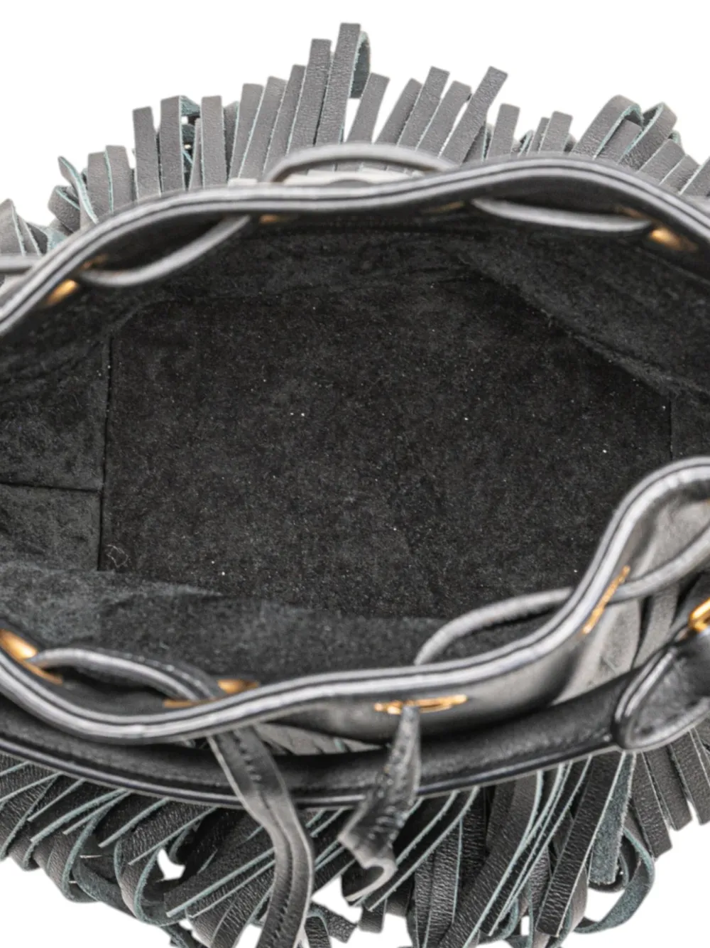 Pre-owned Saint Laurent 2015 Small Calfskin Emmanuelle Fringe Bucket Bag Satchel In Black