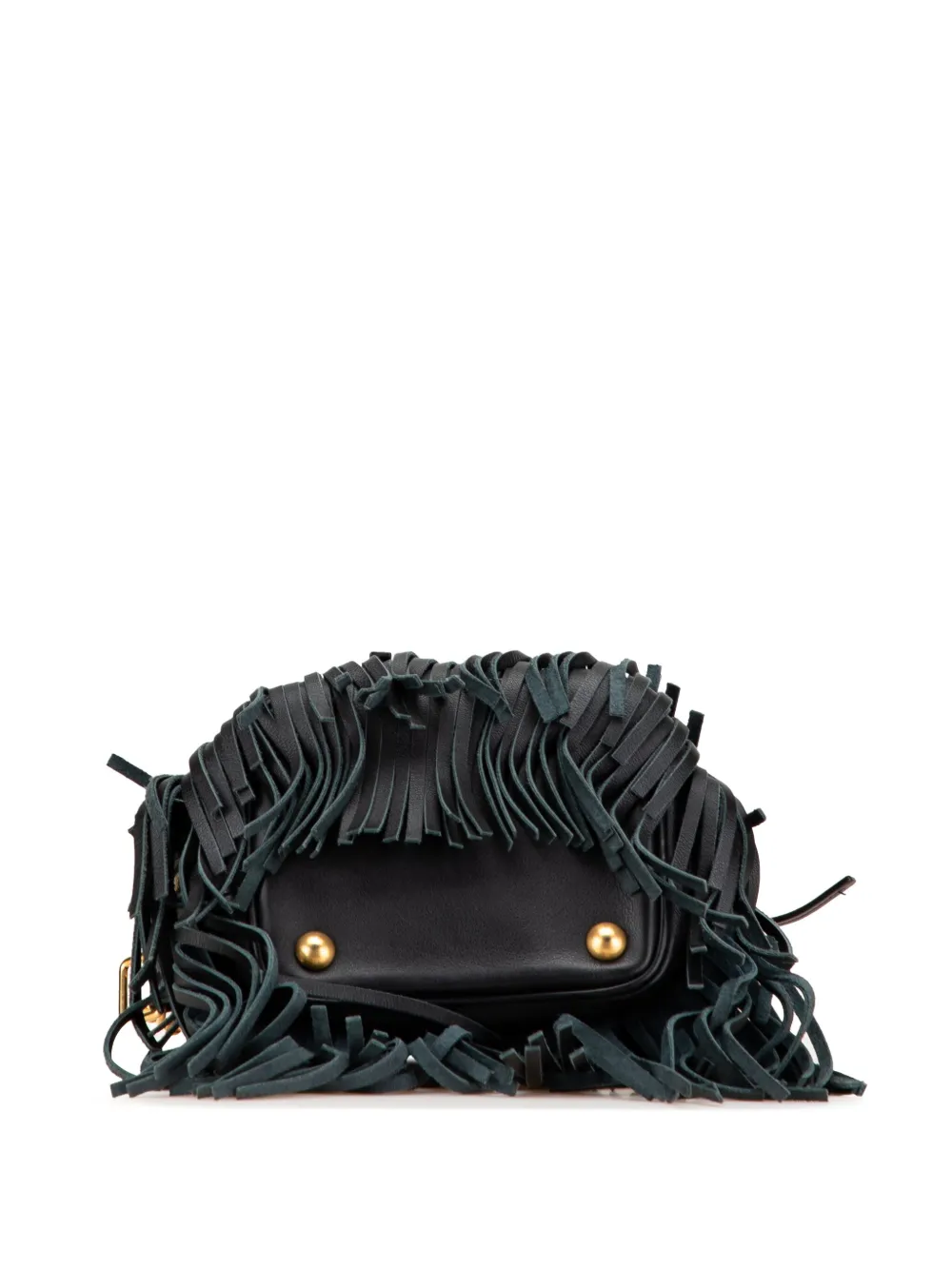 Pre-owned Saint Laurent 2015 Small Calfskin Emmanuelle Fringe Bucket Bag Satchel In Black
