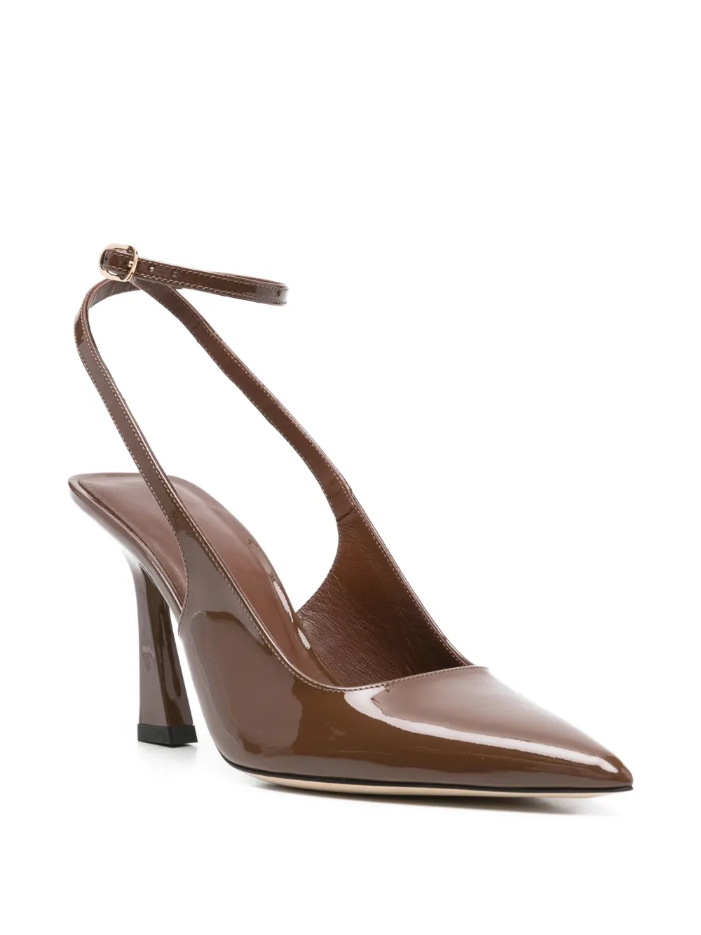 Stuart Weitzman Vinnie 85 Patent Leather Slingback Pumps In Brown