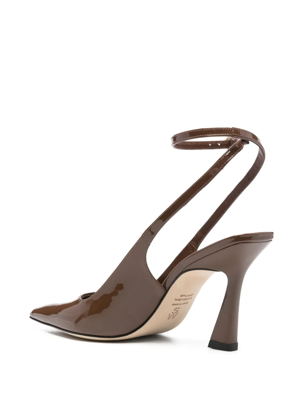 Stuart Weitzman Vinnie 85 Patent Leather Slingback Pumps In Brown