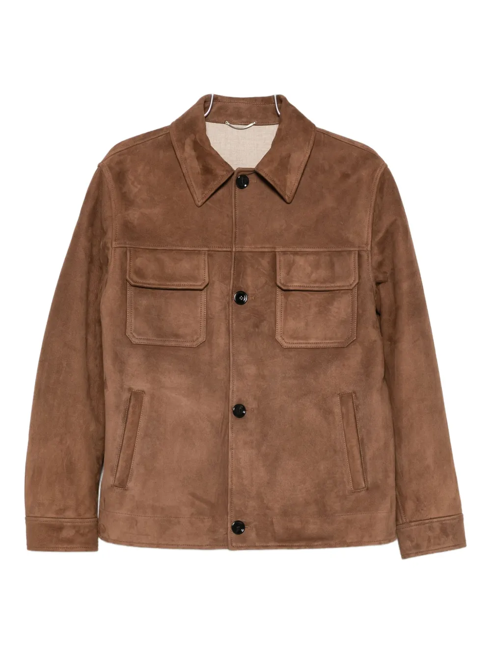 Lardini Suede Jacket With Chest And Side Pockets In Brown