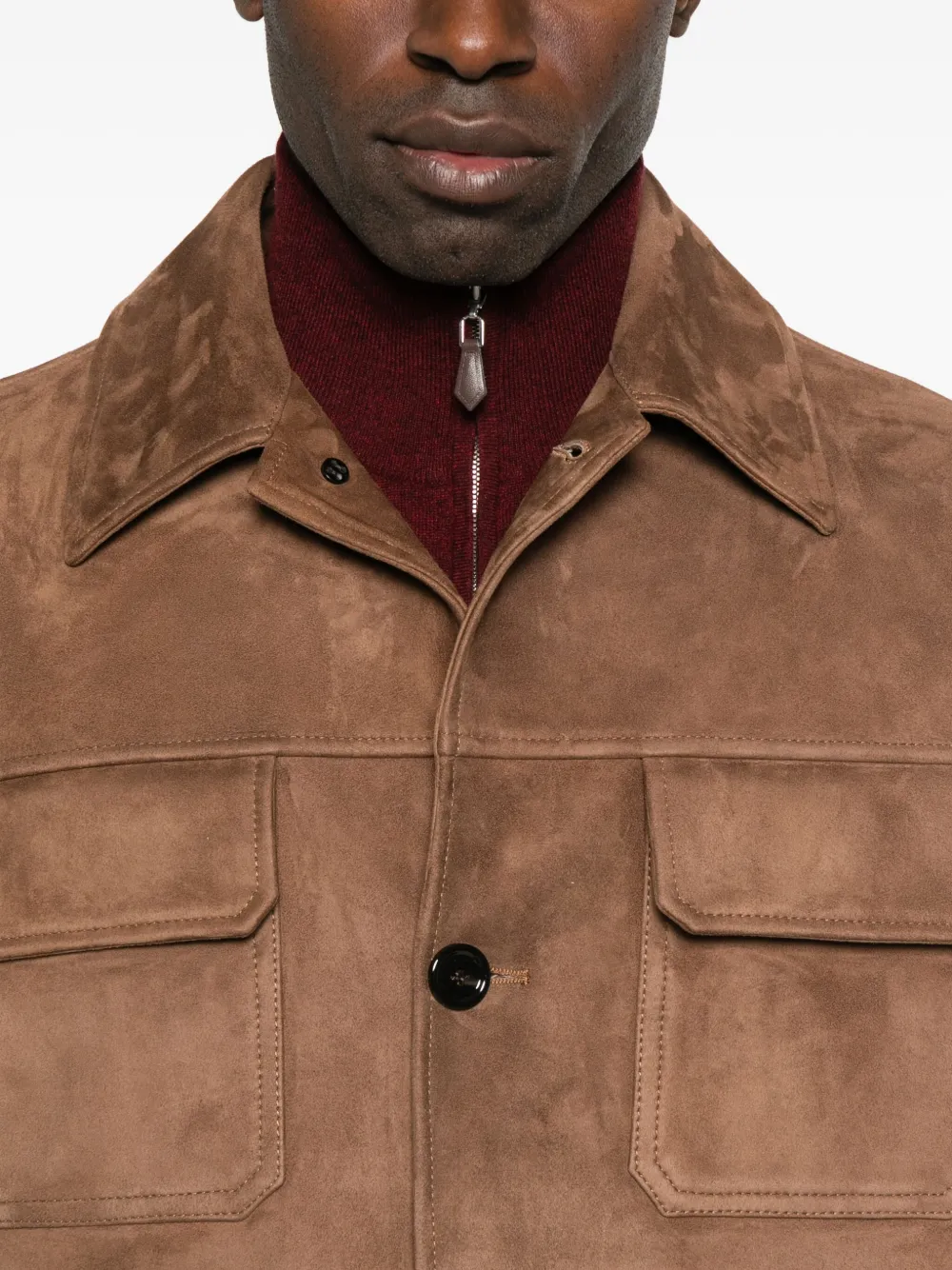 Lardini Suede Jacket With Chest And Side Pockets In Brown