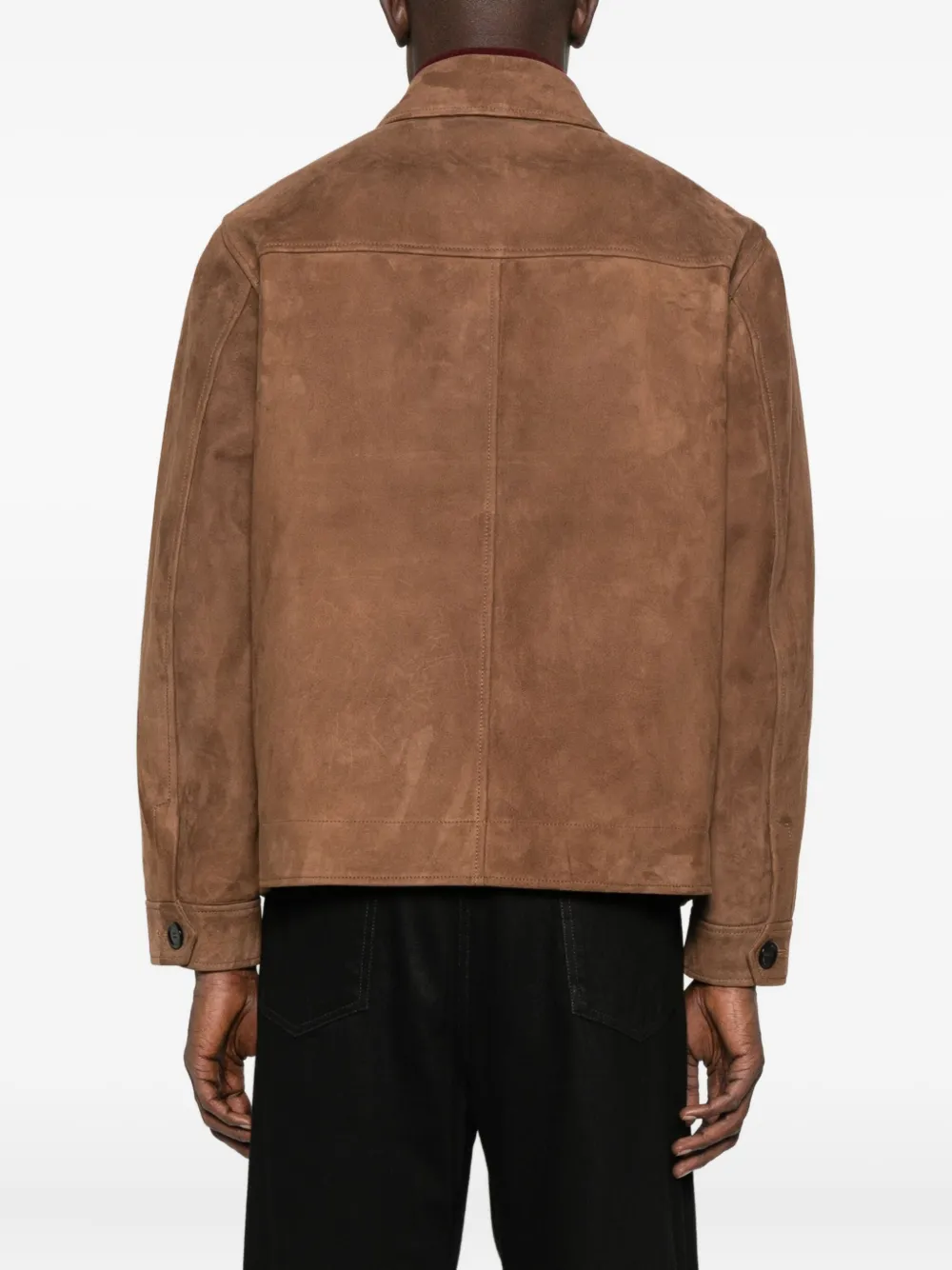 Lardini Suede Jacket With Chest And Side Pockets In Brown