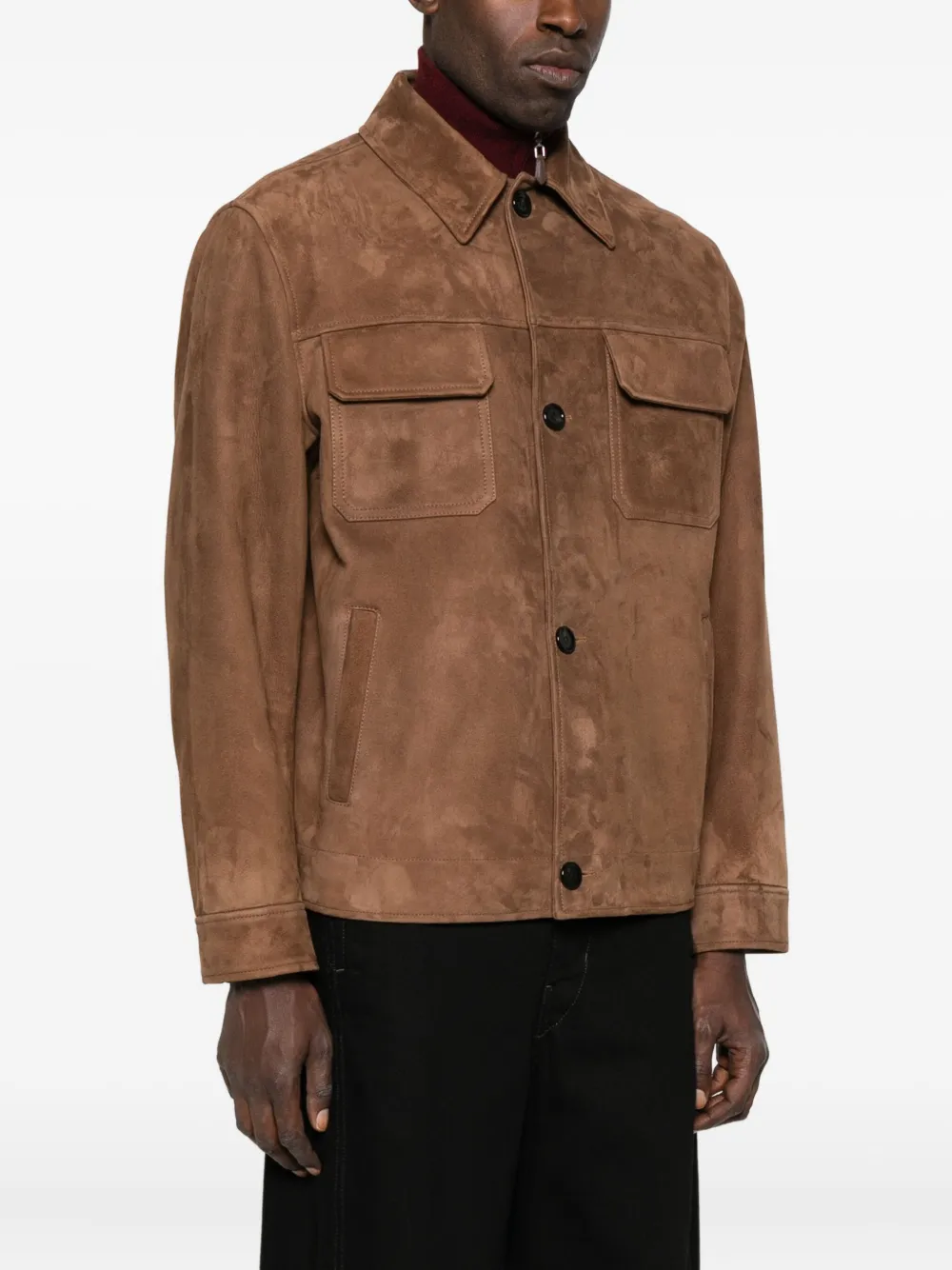 Lardini Suede Jacket With Chest And Side Pockets In Brown