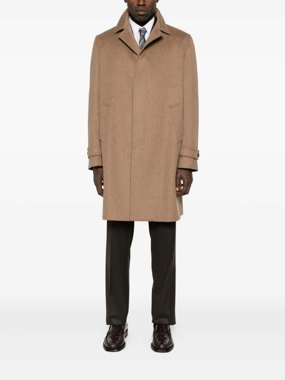 Lardini Single-breasted Wool Coat Featuring Back Vent In Brown