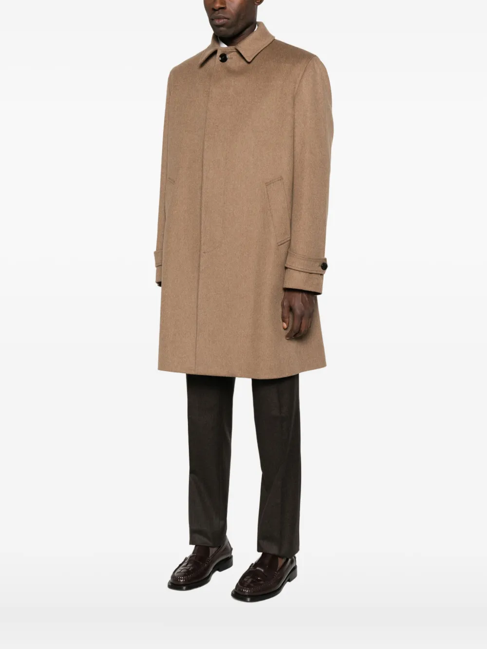 Lardini Single-breasted Wool Coat Featuring Back Vent In Brown