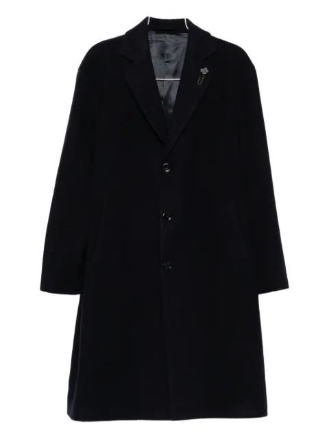 Lardini logo-pin single-breasted coat