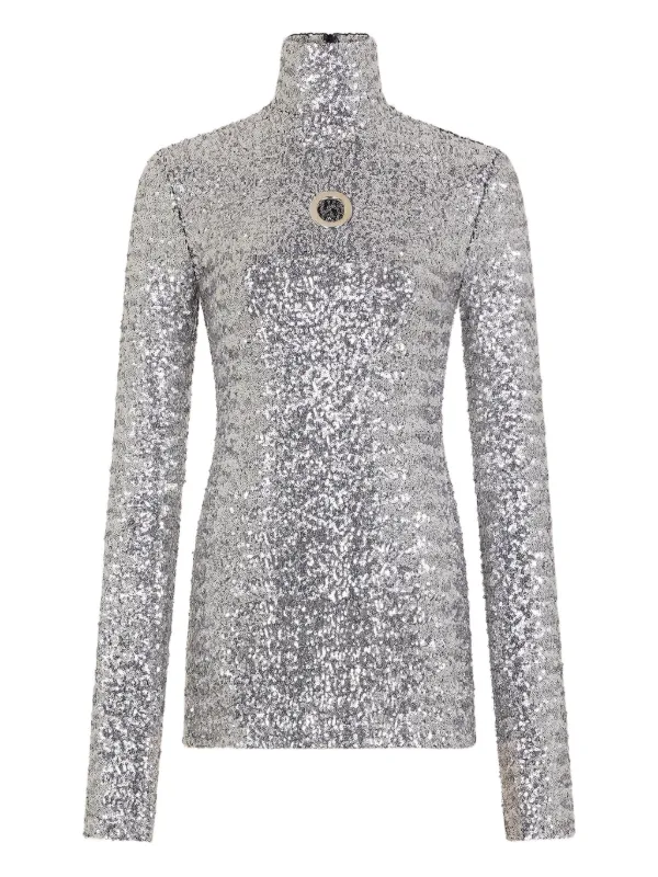 Rabanne Cut-out Long-sleeved Top in Silver