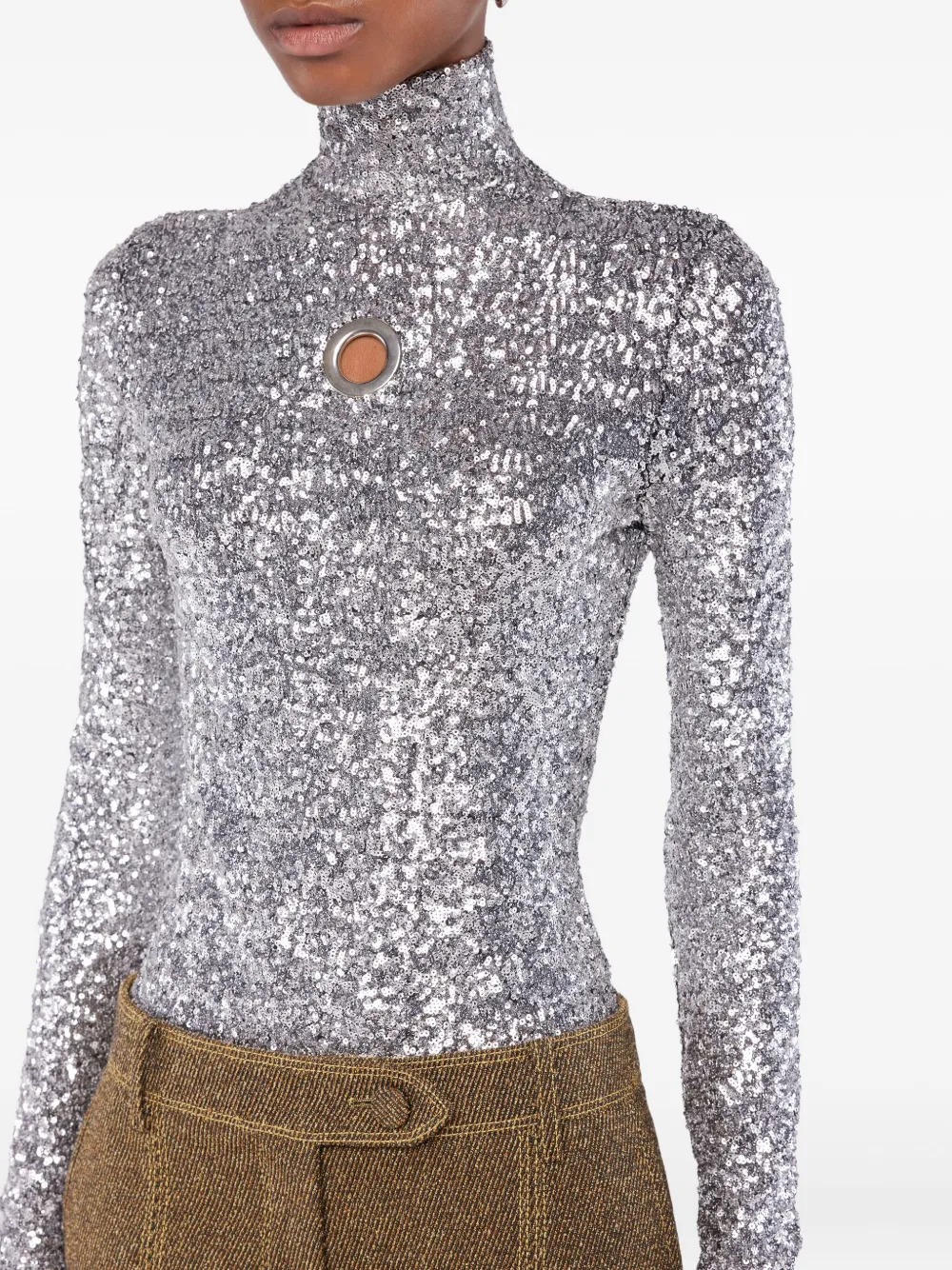 Rabanne Cut-out Long-sleeved Top In Gray