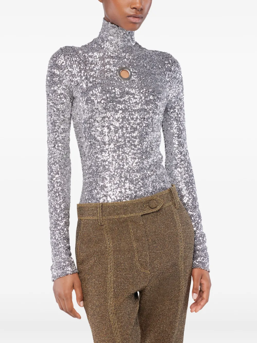 Rabanne Cut-out Long-sleeved Top In Gray