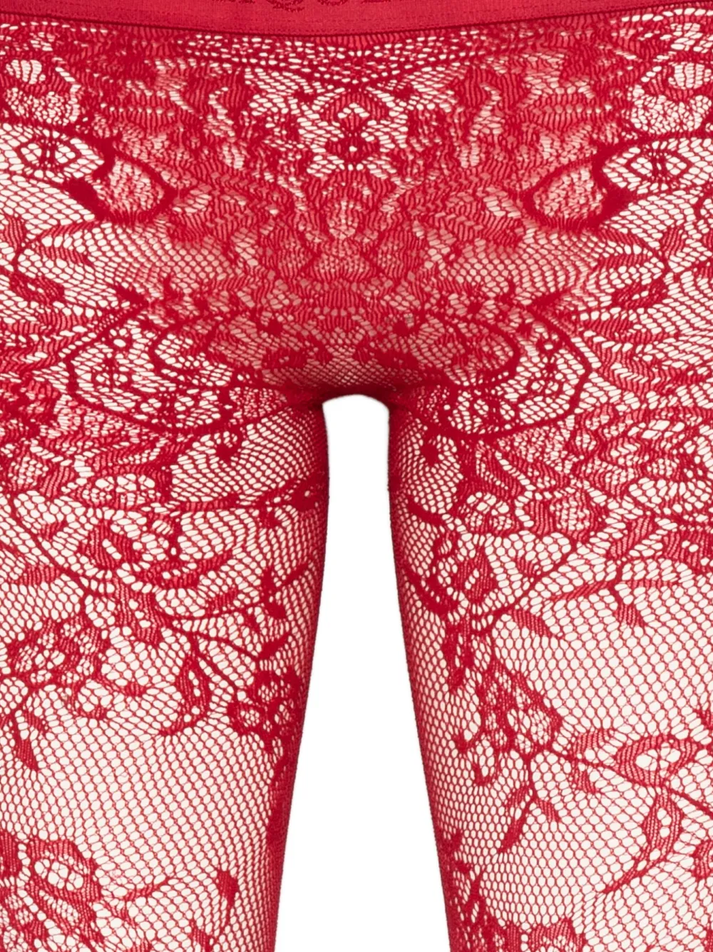 Alexander Mcqueen Floral Lace Sheer Tights With Elastic Waistband In Red