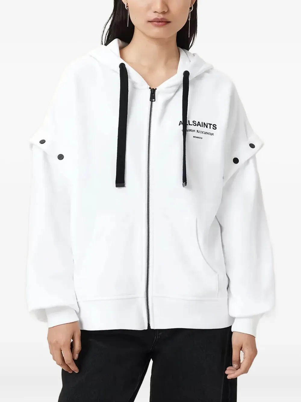 AllSaints Felpa Omnium con zip e cappuccio - Bianco