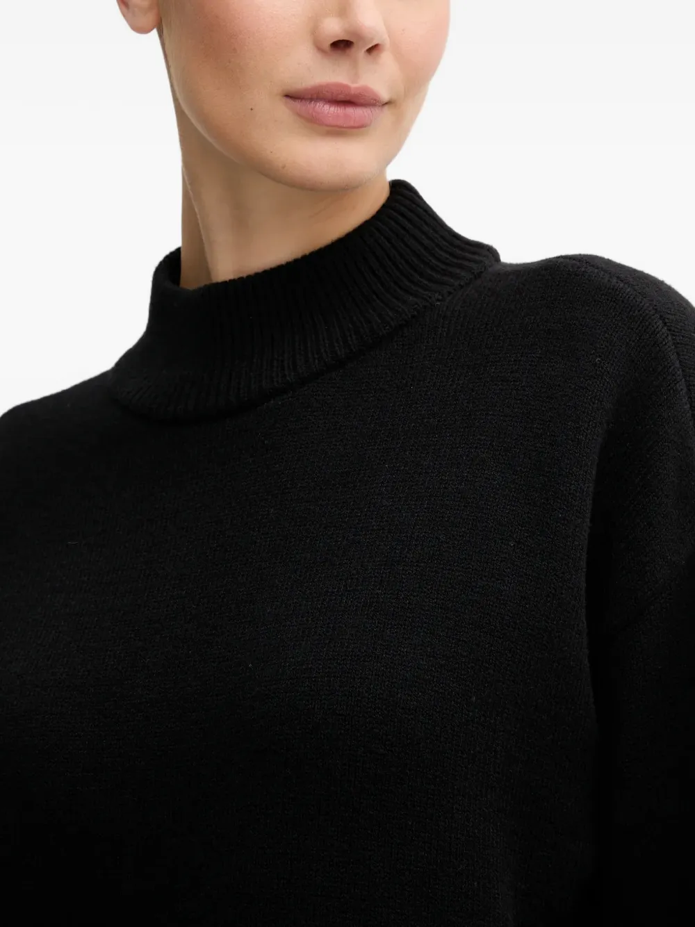 DKNY Geribbelde trui met trechterhals Zwart