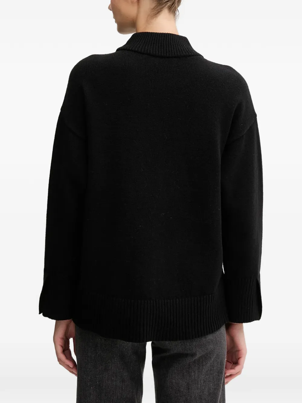 DKNY Geribbelde trui met trechterhals Zwart