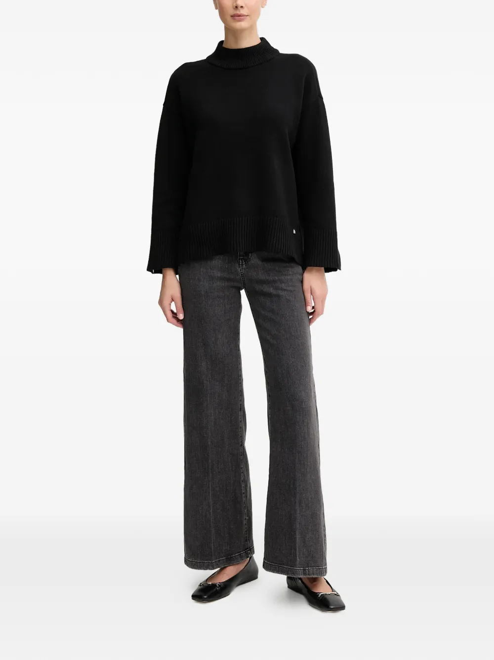 DKNY Geribbelde trui met trechterhals Zwart
