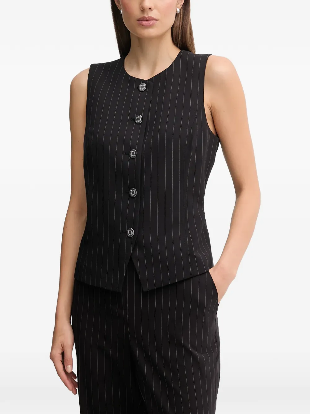 Dkny Pinstripe Buttoned Top In Black