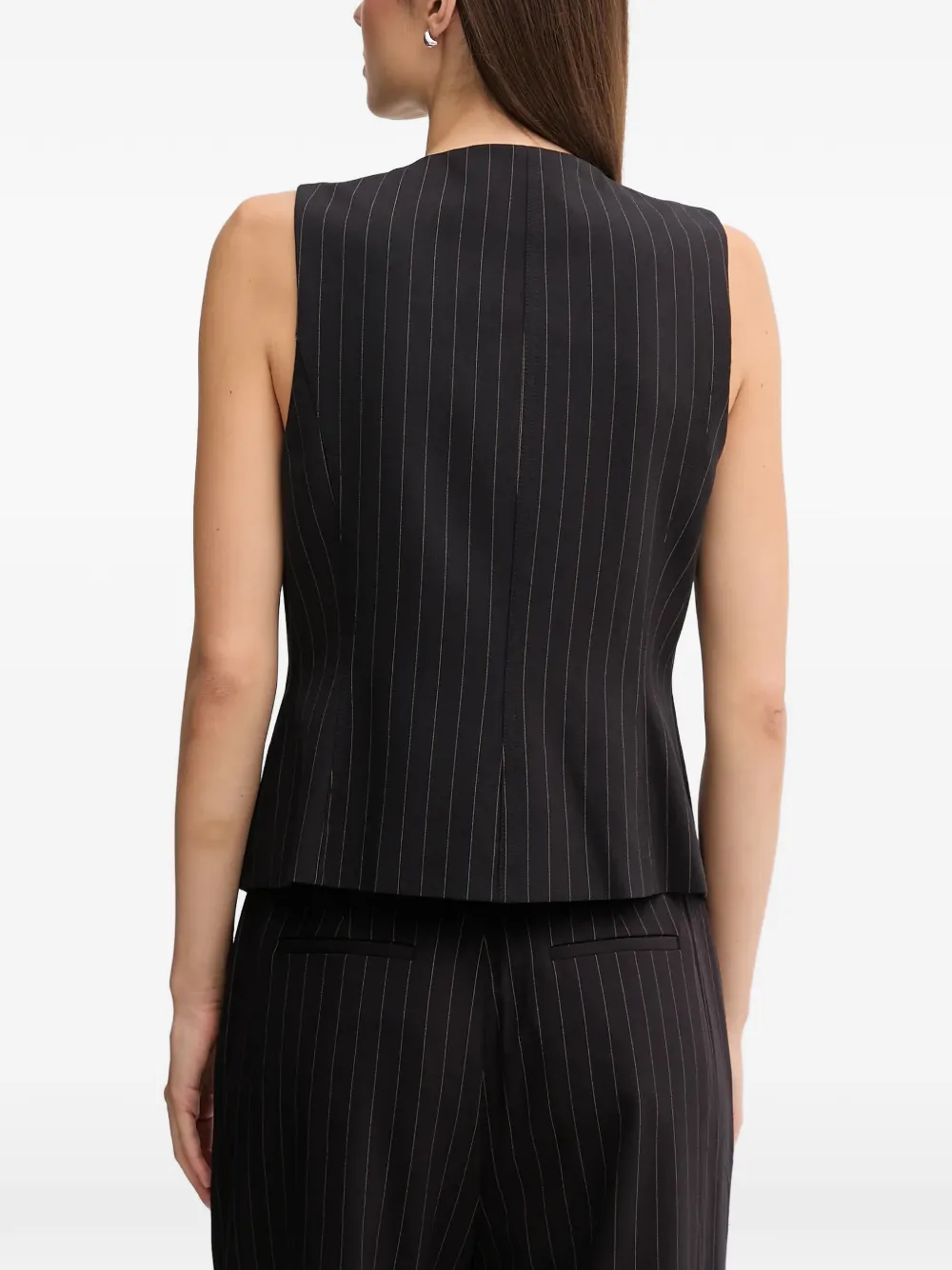 Dkny Pinstripe Buttoned Top In Black