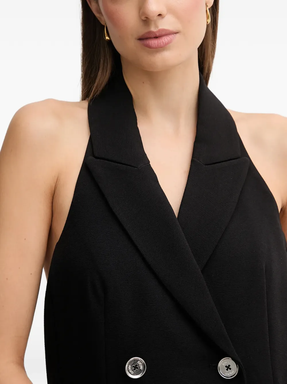 纽扣挂脖迷你连衣裙