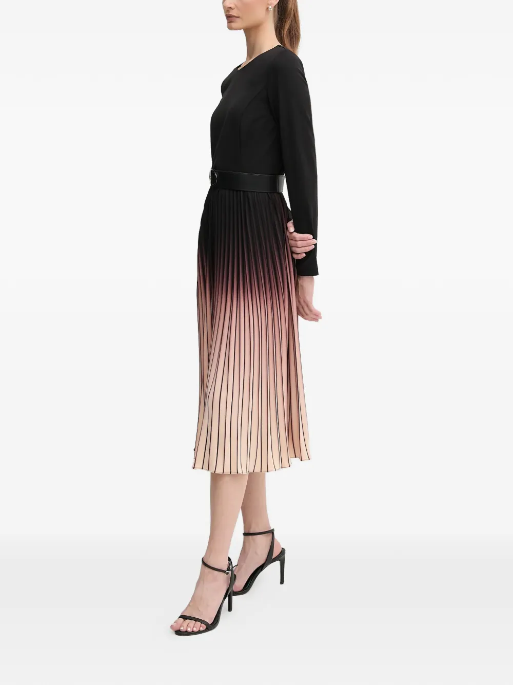 DKNY pleated belted midi dress - Zwart