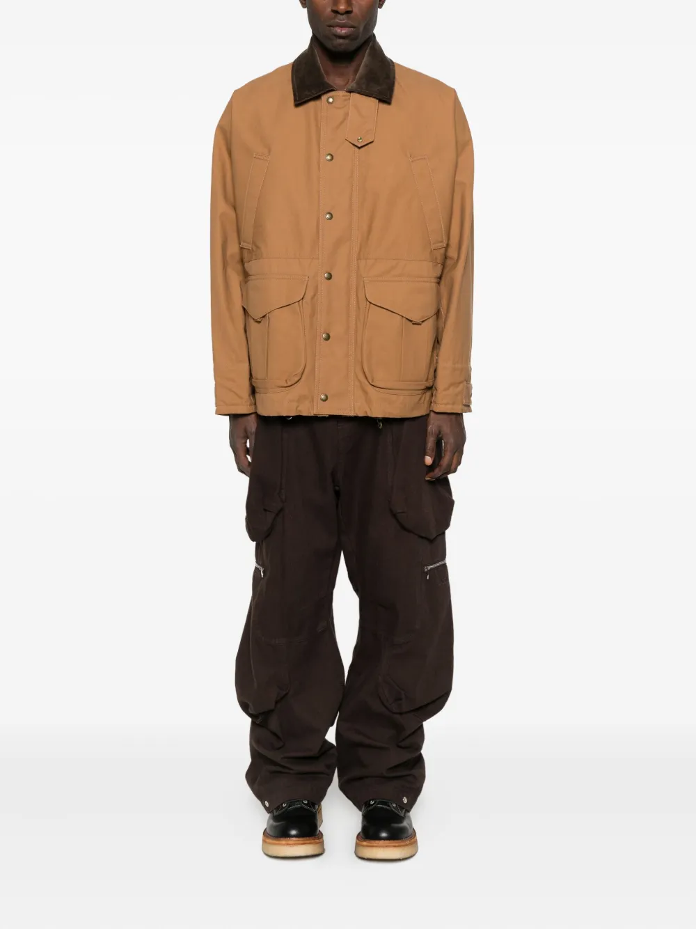 Junya Watanabe Corduroy-collar Flap-pocket Jacket In Brown