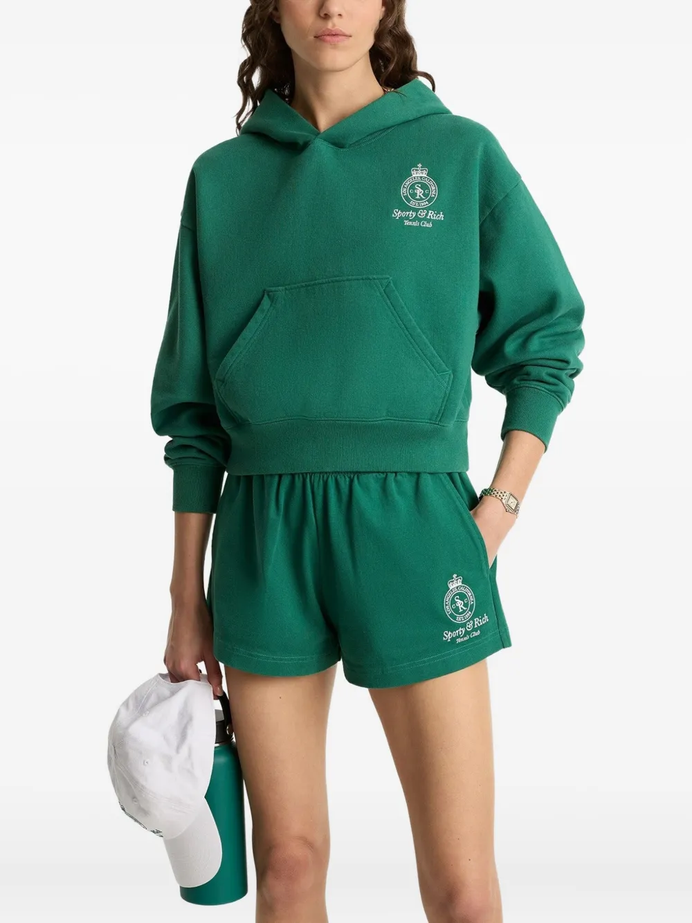 Sporty & Rich logo-embroidered hoodie - Groen
