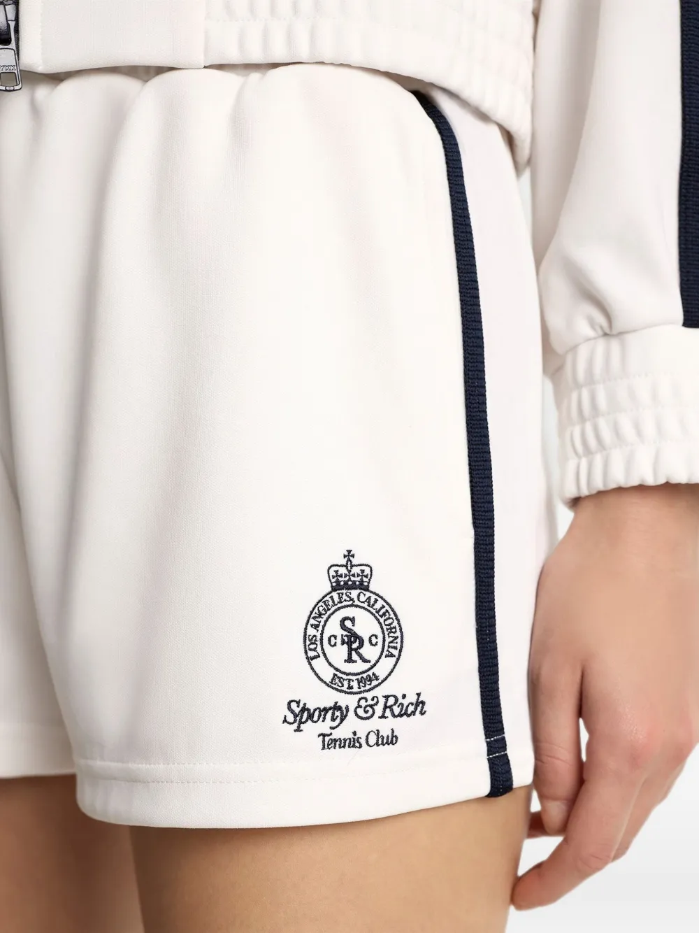 Sporty And Rich Logo-embroidered Side-stripe Shorts In Gold