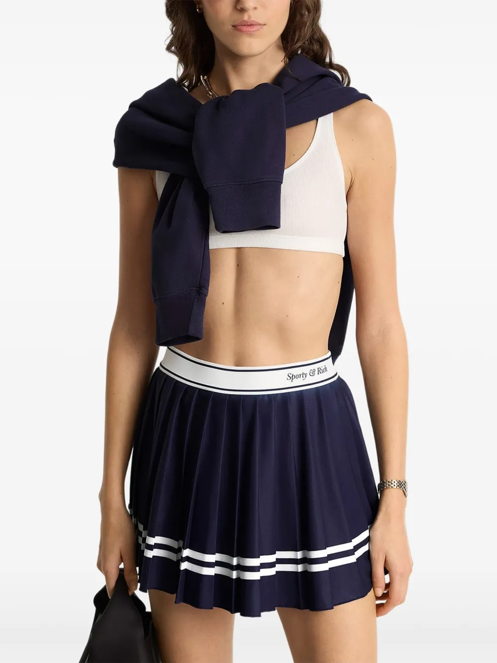 Sporty & Rich pleated stripe mini skirt | Blue | Image 1