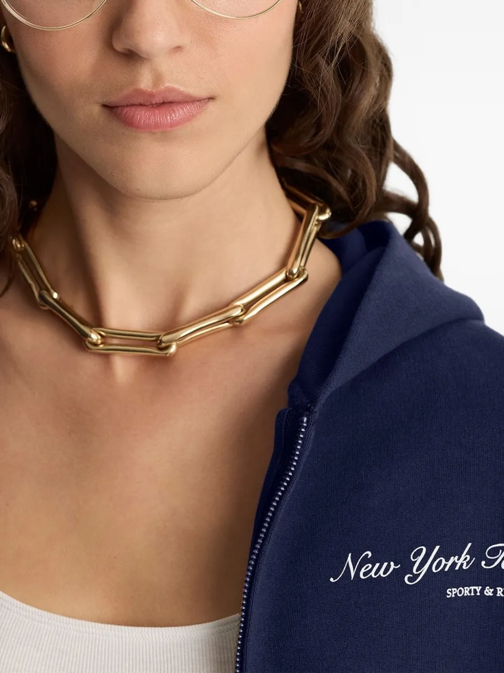 Sporty And Rich Zip-up Hooded Top In Blue