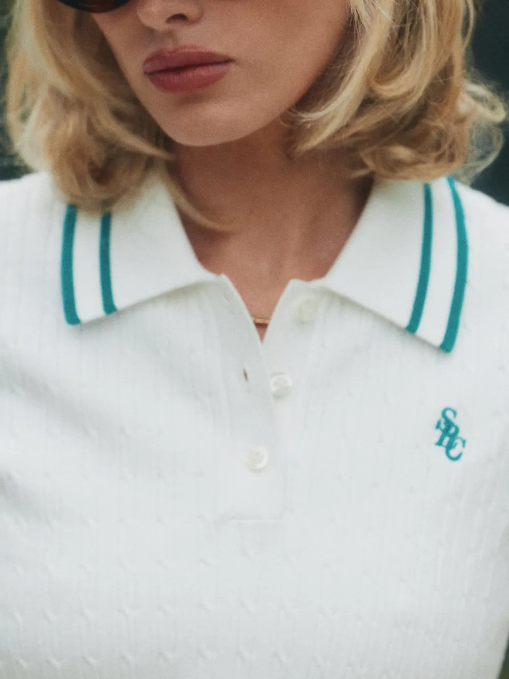 Sporty & Rich Kabelgebreid poloshirt Wit